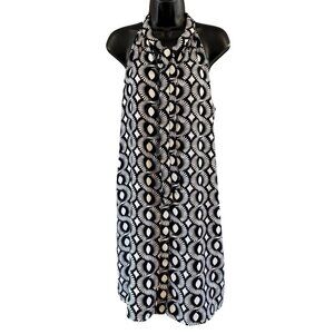 Kaari Blue Dress L Black White Sleeveless Halter Neck Geometric Print